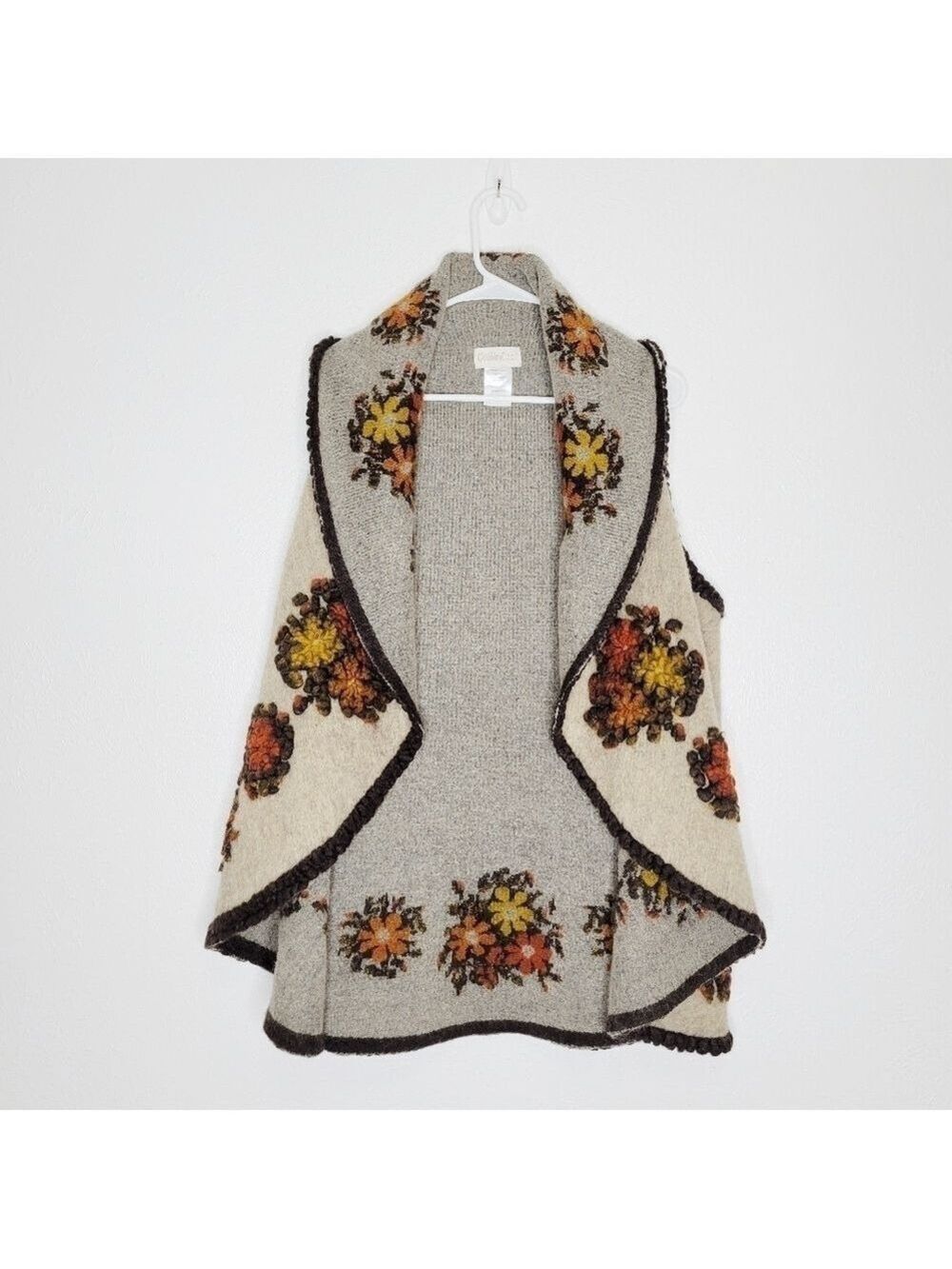 Country Door Wool Blend Floral Cardigan Poncho Vest One Size